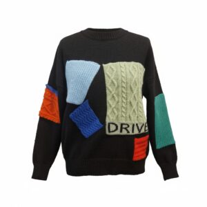 Opulle patchwork knit sweater with multi Jumper colour geometric panels